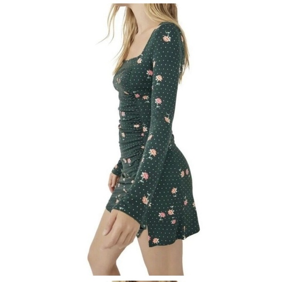 Free People Celia Floral Long Sleeve Emerald Dress NWT - Picture 1 of 7